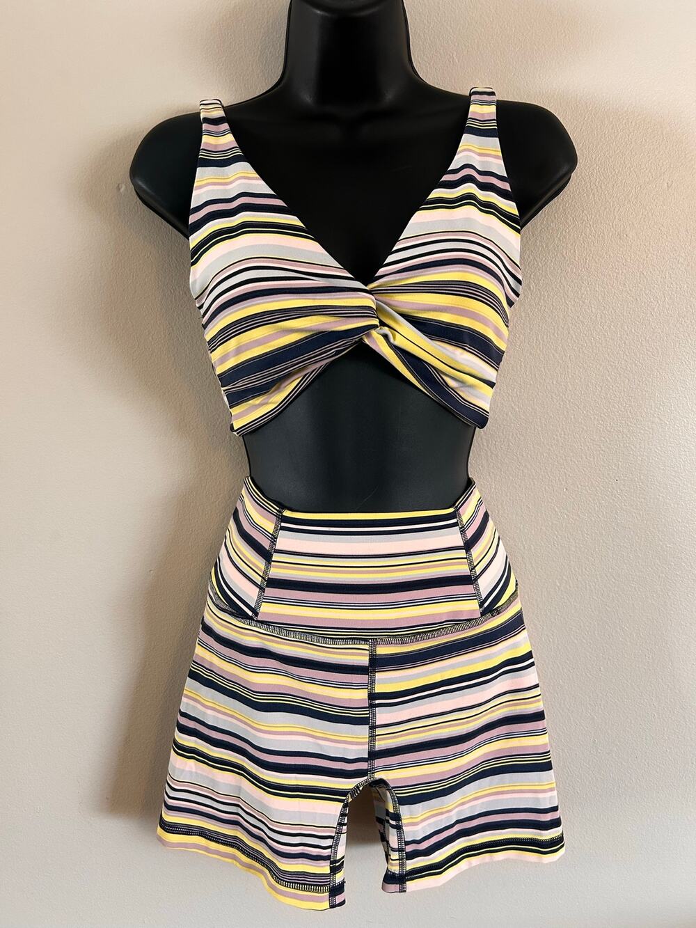 FP Movement Free People Striped 2 Piece Activewear Set Sports Bra Shorts S